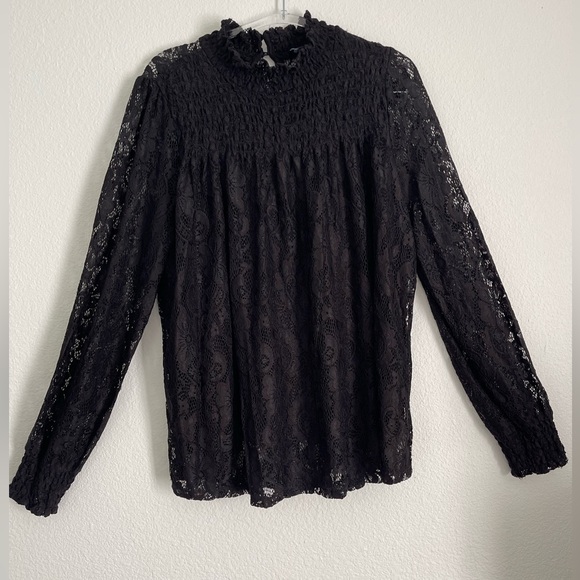 Cable & Gauge Black Lace Long Sleeve High Neck Blouse Elegant - Picture 3 of 12